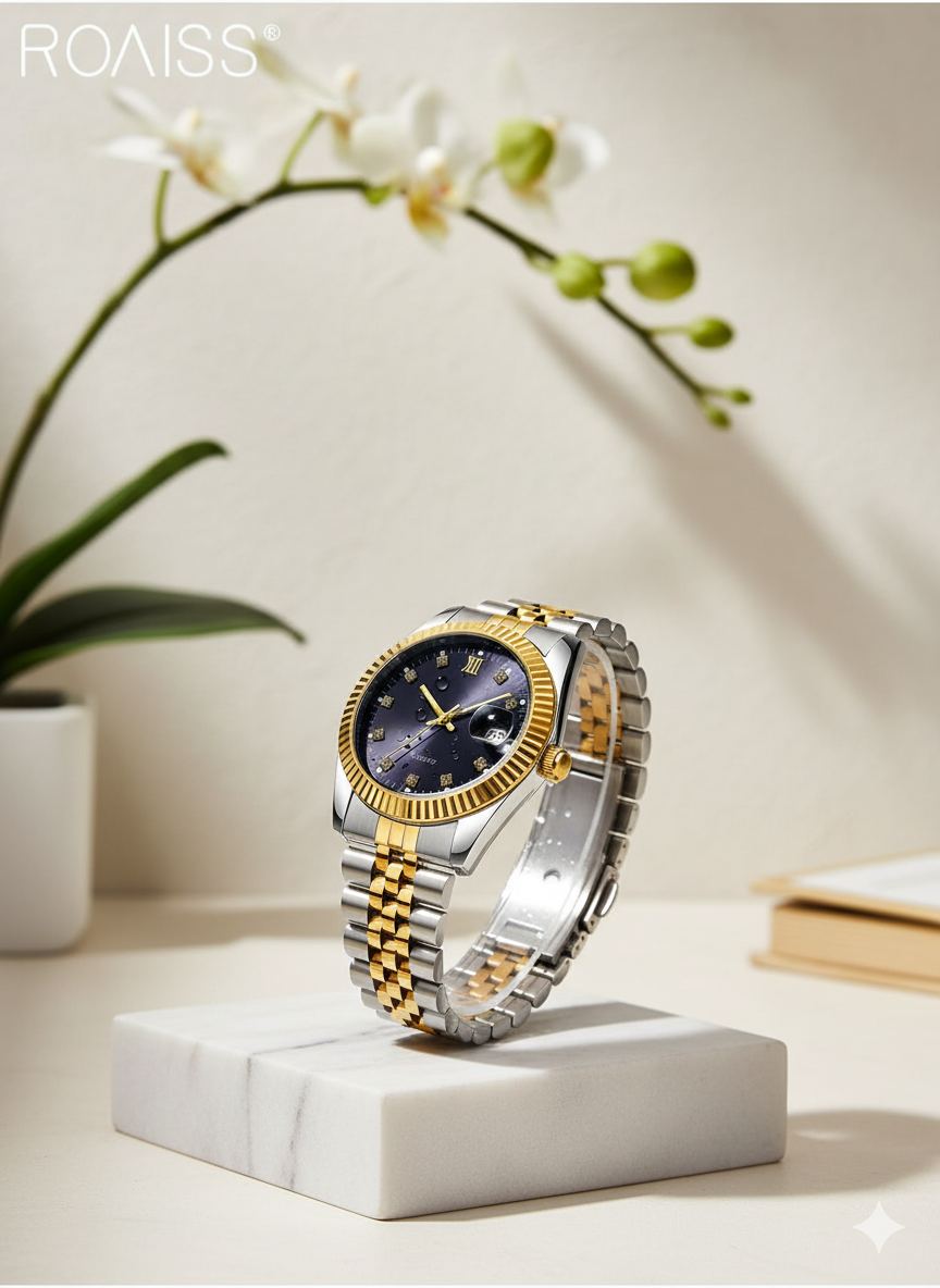 Steel Strap Couple Quartz Watch Set