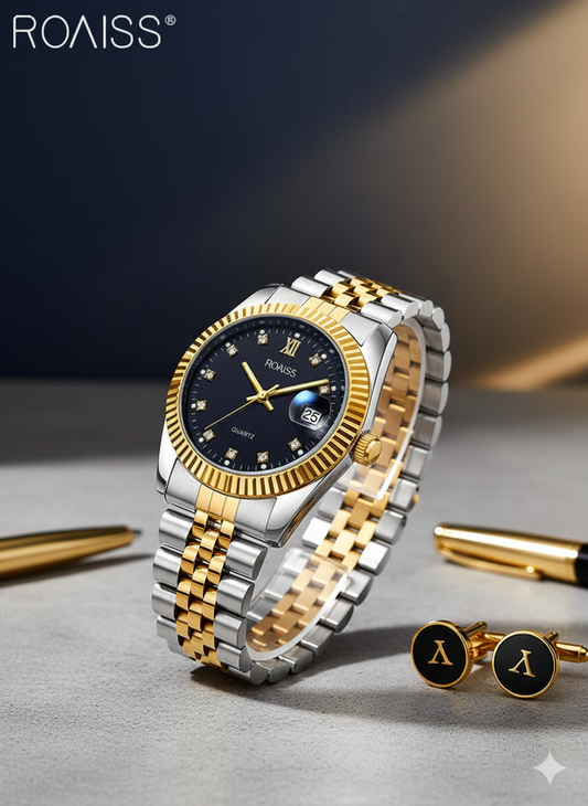Steel Strap Couple Quartz Watch Set