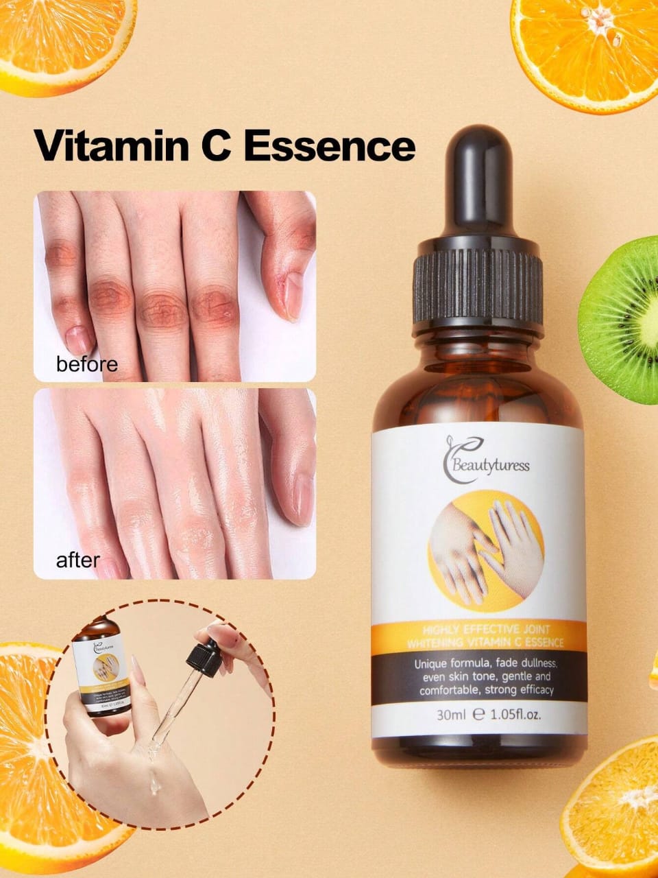 30ml Brightening and Whitening Serum - Made with Vitamin C, Suitable for Spots, Armpit, Inner Thigh, Joints, Improves the Appearance of Skin, Body and Intimate Area